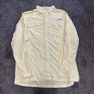 Habit Fishing Shirt Mens L Yellow Excellent Vented UPF 30+ Long Sleeve Pockets